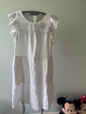Brand new!!! J Crew size 8 White Tiered 100% Cotton Dress with Ruffle Sleeves